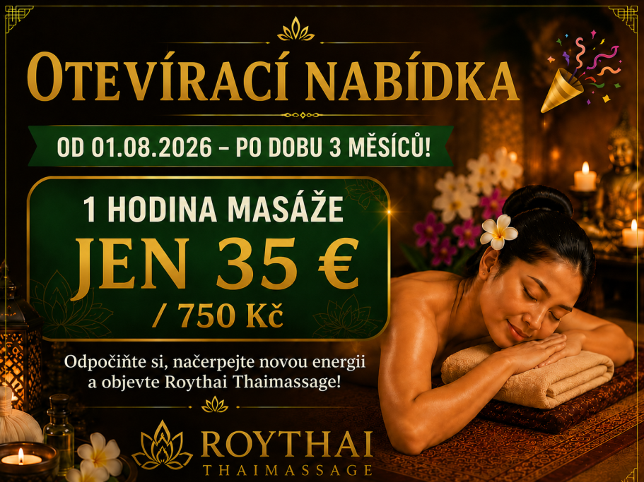 Roythai Thaimassage Eröffnungsangebot 750 Kč